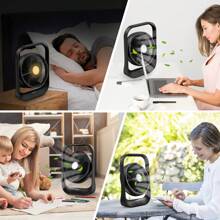 Tabletop Air Circulator Fan, Portable Small Fan With Cord Powered And LED Light, 135° Rotate Quiet Small Portable Table Fan, 3 Speeds Strong Airflow - 黑色 - 查看 7