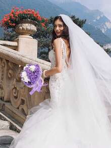 1PC Wedding Bouquet Bride Bridesmaid holding flowers Bride Mariage Party DIY Decor Wedding Accessories Color blocking design Artificial Foam Roses Flower pearl Bride Bouquet Wedding Party - Purple - View 8