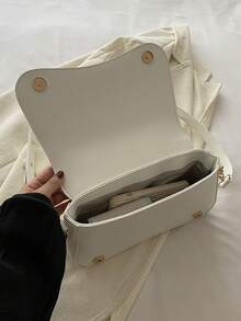 Túi xách nữ màu trơn đơn giản Kết cấu Pu Túi hình đặc biệt Túi đeo chéo, Túi vỏ sò, Thiết kế đáy cong trang trí thời trang Pony Gold - trắng - Xem 6