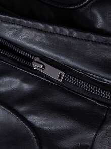 Men's Outdoor Motorcycle PU Leather Jacket, Shoulder Insert Racing Jacket, Autumn/Winter Sports Coat - Black - View 9