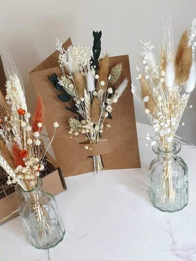 1/6 Stücke Mini Hasenschwanz getrockneter Blumenstrauß für Brautjungfernantrag und Blumenmädchen Geschenkbox, geeignet für Bohème Hochzeitstisch Tischmittelstücke, kleine getrocknete Pampasgras Vasen Dekorationen und kleine getrocknete Blumen Geburtstagskuchen Dekorationen, Geschenke zum Abschluss, Herbstdekoration