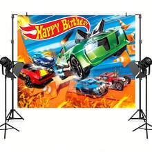 1Pc Cartoon Car Theme Happy Birthday Party Background Banner, 82.7 * 59.1/59.1 * 39.4/39.4 * 29.5 Inch Motorcycle Player Birthday Decoration Background, Suitable For Birthday Party, Cake Table Banner, Photo Booth, Cake Table Banner Party Background Decoration Props Supplies Gift - Multicolor - View 12