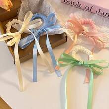 1入組芭蕾風格蝴蝶結絲帶髮圈，韓式雙馬尾彈性，帶飾帶子可愛髮圈 - 彩色 - 查看 4