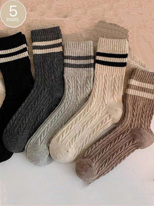 1/3/4/5 أزواج جوارب متوسطة الطول مخططة، مُنفِّسة ومُزيلة للرطوبة، مجموعة عشوائية