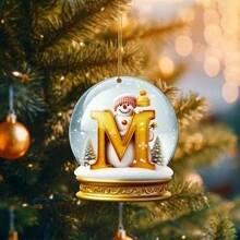 1/26 piezas 26 letras en inglés, bolas de nieve de cristal acrílico decoraciones de muñeco de nieve, adornos navideños, letras decorativas de la A a la Z decoraciones decorativas, carta navideña árbol de Navidad DIY, para decoración navideña y decoración estética de la habitación - Dorado - Ver 10