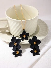 2 件套彩色多巴胺分子花吊坠项链和耳环首饰套装，适合女士，夏季假日风格 - 花朵款 - 查看 6