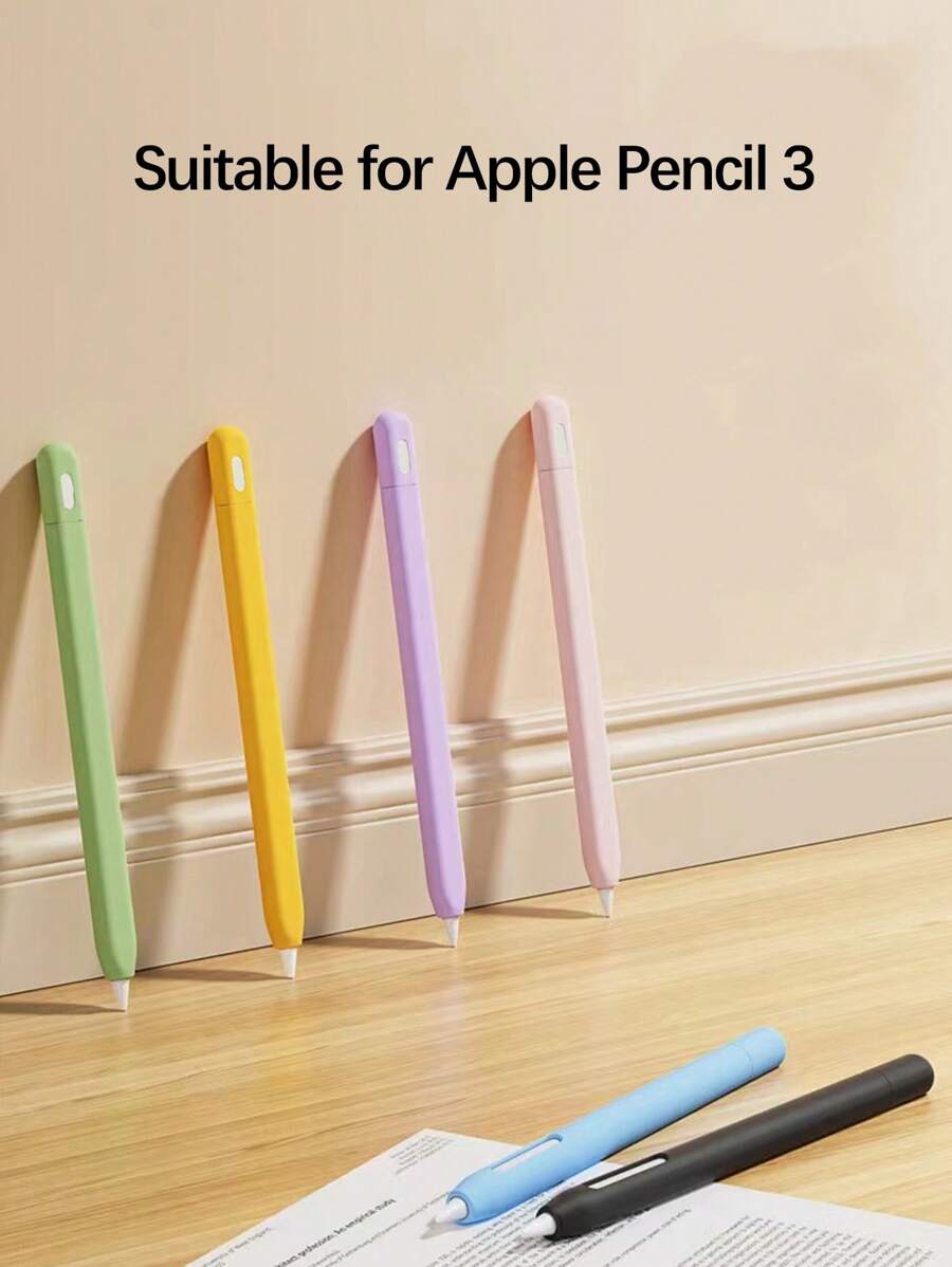 1 pieza Funda protectora de silicona compatible con Apple Pencil 3 lápiz capacitivo con estuche de lápiz USB-C, compatible con lápiz para iPad - Multicolor - Ver 1