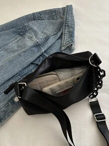 Sac banane minimaliste de grande capacité léger de couleur unie à la mode, convient pour le shopping, les portefeuilles, le shopping, les jeunes femmes, les étudiants universitaires, les nouveaux arrivants, les cols blancs. Ils conviennent très bien aux bureaux, universités, travail, affaires, trajets, extérieur, voyages et sorties - Noir - Voir 7