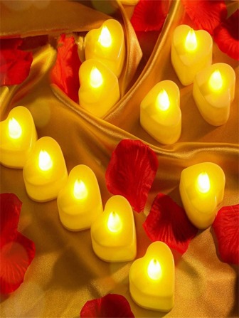 6/12/24pcs Yellow Flameless Romantic Led Candles With 100pcs Artificial Rose Petals Suitable Festival, Wedding, Birthday, Valentine's Day, New Year, Anniversary Valentine Decor, Yard Decor, Garden Decor,Christmas