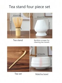 4pcs/Set Japanese Ceramic Matcha Bowl, Matcha Whisk, Matcha Scoop Holder Set, Sung Dynasty Matcha Preparation Tool Kit, Japanese Gift Box - Multicolor - View 4