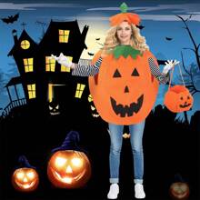 Conjunto de disfraz de Halloween de calabaza para adultos, incluye atuendo de calabaza, bolsa y sombrero - Amarillo - Ver 3