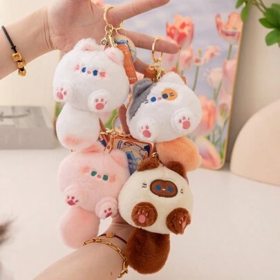 1pc Cat Bun Plush Pendant Stuffed Animal Keychain Bag Charm