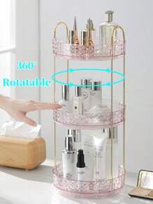 1pc 360° Rotating Makeup Organizer - DIY Adjustable Carousel Spinning Rack Cosmetics Display Rack Perfume Organiser, Spinning Bathroom Countertop Vanity Shelf, Table Decor,Ultra-Large Capacity Beauty Storage Box