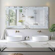 UNHO Rectangular Wall Mirror 120*60 Cm – Silver Diamond Design, Modern Decorative Mirror - 銀色 - 查看 5