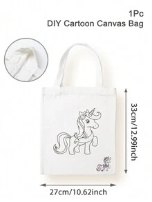 1 件卡通独角兽/长颈鹿/可爱小恐龙/狮子/老虎 DIY 涂鸦帆布包，大容量卡通印花手提包，时尚休闲手提包，非常适合杂货店购物、日常使用、艺术派对礼品袋、生日派对礼品包装袋和储物用品 - 彩色 - 查看 14
