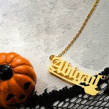 1 Vòng Cổ Halloween Tên Tiếng Anh Cổ Được Cá Nhân Hóa Vàng Gothic Đen Hồng Tùy Chỉnh Bùa Ban Đầu Goth Bảng Tên Quà Tặng Monogram Dainty Ghost Bat Phông Chữ Ma Quái Quà Tặng Cho Cô ấy - vàng - Xem 8