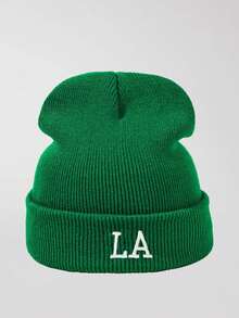 1pc Women's Fashionable 3D "I" Embroidered LA Knit Beanie Hat, Warm Accessory For Fall/Winter - Multicolor - View 8