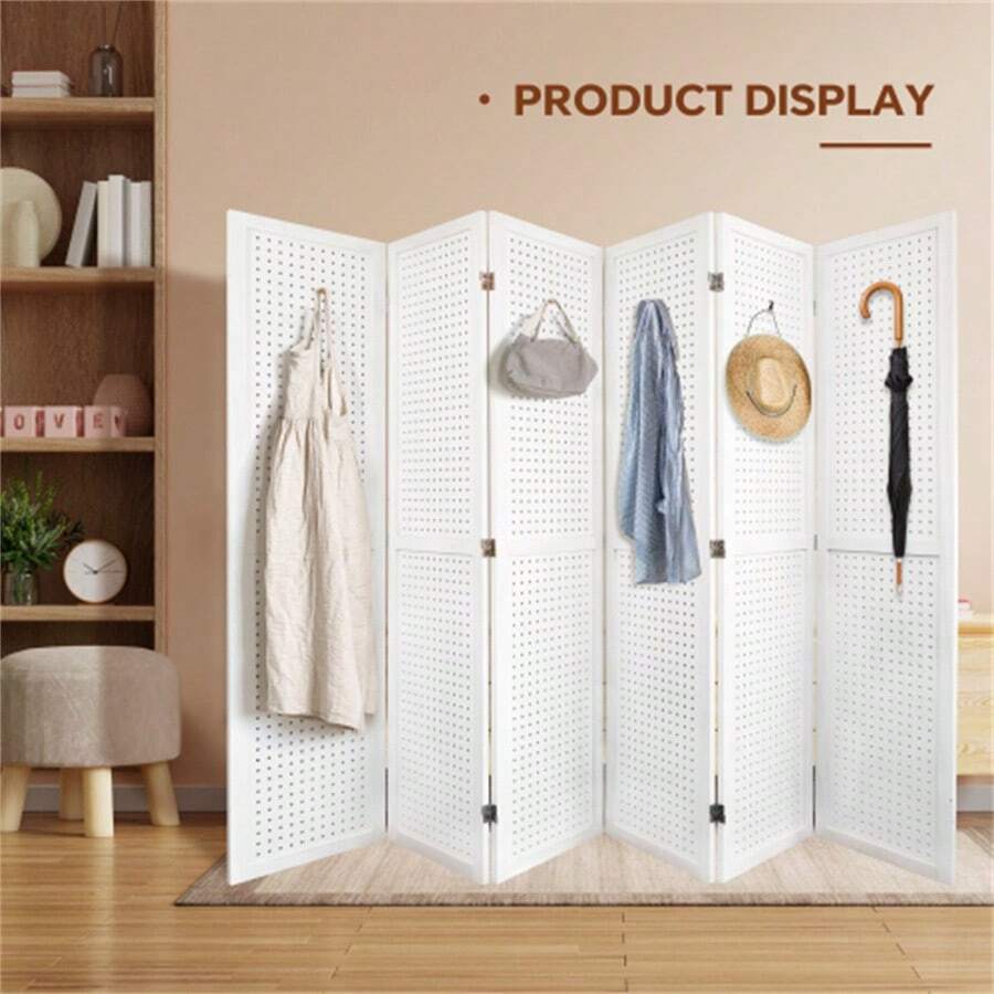 Room Divider, Pegboard Display Wooden Room Divider Folding Privacy