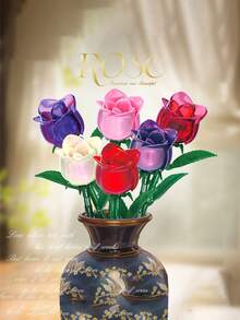 Rose Flower Bouquet Building Set , Eternal Flowers Buliding Block Toys,Proposal Romantic Rose Flower Model,Creative Valentine's Day Gift,Unique Gift For Her Or Him For Anniversaries,Buy It For Your Love Room Decoration - Multicolor - View 9