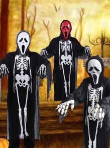 Adult Scream Costume Cool Black Multicolor Large Size Small Unisex Halloween Cosplay Robe Hooded Cape Costume,Christmas - Multicolor - View 6