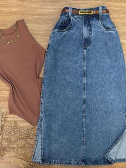 saia jeans longa