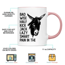 1pc, Inner Colored Ceramic Coffee Mug 11 Oz, Coffee Cups Tea Cup With Colorful Handle, Funny Bad Donkey, Donkey Mug, Funny Dad Mug, Adult Humor Mug, Funny Gift Friend Gift Idea, Novelty Gift, Reusable Coffee Mug For Party, Office Mug, Room Decor House Warming Gifts New Home - 粉色 - 查看 6
