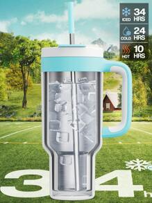40oz Handled Insulated Tumbler, 2-In-1 Straw/Drinking Lid, Leak-Proof, Dishwasher , Stainless Steel Insulated Travel Coffee Cup, Keeps Cold For 34 Hours, Fits Car Cup Holders - Blue and White - View 6
