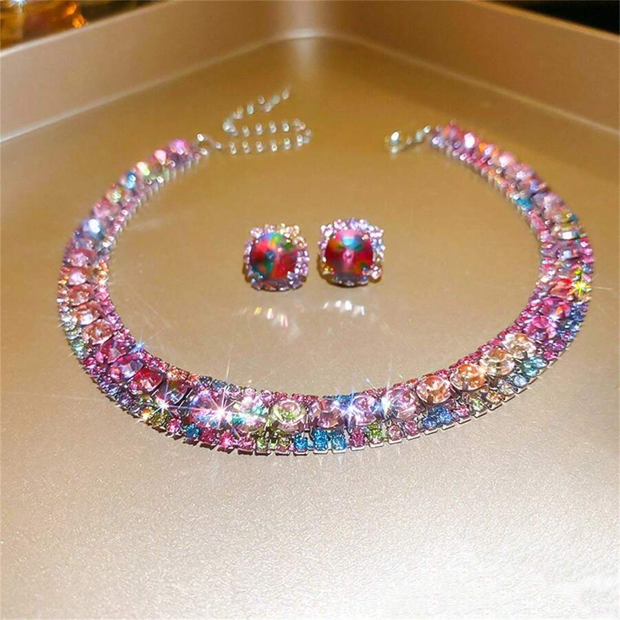 1set Crystal Necklace And Earrings Jewelry Set - 3272-18 - View 1