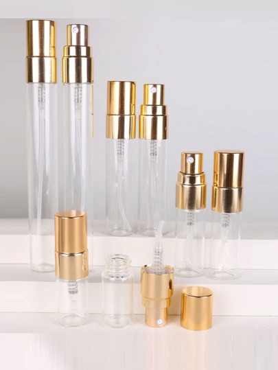 1 قطعة/طقم 6 قطع/مجموعة زجاجة عطر قابلة لإعادة التعبئة شفافة صغيرة بسعة 3مل/5مل/10مل رذاذ سفر مرطبة فارغة لحفلات أداة مكياج محمولة (ذهبي براق)