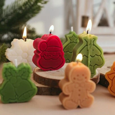 4件套圣诞蜡烛套装，包含圣诞老人、雪人、姜饼人和圣诞树造型的香氛蜡烛，节日家居装饰礼品，生日圣诞装饰，房间装饰，冬季圣诞装饰，圣诞家居礼物，圣诞装饰