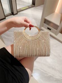 1 pieza Bolso de embrague de noche con cristales de lujo y brillantes para fiesta formal, baile de graduación, boda, bolso perfecto para fiesta, cena/banquete, que combina con vestidos de fiesta, de noche y de lentejuelas - Dorado - Ver 4