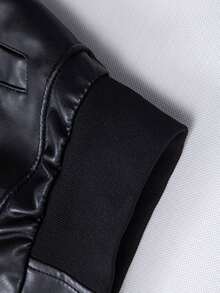 Men's Outdoor Motorcycle PU Leather Jacket, Shoulder Insert Racing Jacket, Autumn/Winter Sports Coat - Black - View 7