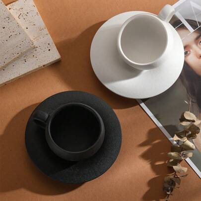 1 套 110ml/3.7oz（小号，注意尺寸）火山石陶瓷咖啡杯碟纯白釉简约咖啡杯家庭办公室下午咖啡杯碟返校