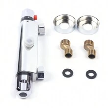 YUNRUX Thermostat Duscharmatur Duschthermostat Mischbatterie für Dusche Bad Chrom, Duschmischbatterie Thermostat mit 38 °C Sicherheitstaste, Messing Brausethermostat