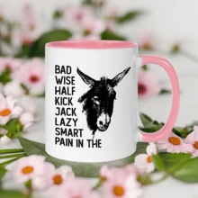 1pc, Inner Colored Ceramic Coffee Mug 11 Oz, Coffee Cups Tea Cup With Colorful Handle, Funny Bad Donkey, Donkey Mug, Funny Dad Mug, Adult Humor Mug, Funny Gift Friend Gift Idea, Novelty Gift, Reusable Coffee Mug For Party, Office Mug, Room Decor House Warming Gifts New Home - 粉色 - 查看 9