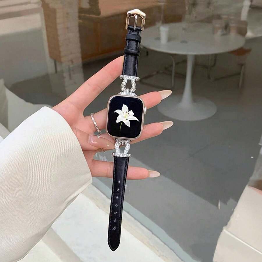 1 件钻石闪亮金属装饰精美珠宝时尚优雅纤薄皮革链接环兼容 表带适合女式运动黑银色薄款 38 毫米 40 毫米 41 毫米 42 毫米 44 毫米 45 毫米 46 毫米 49 毫米，适用于 表带系列 Ultra S10 9/8/7/6/5/4/3/2/1 SE - 黑色 - 查看 1