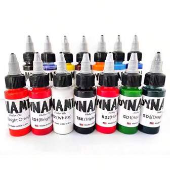 Color Ink Set, 14 Bottles (1 Oz Each) Includes: (Burgundy Red, Chinese Red, Fire Red, Green, Blue, Orange, White, Canary Yellow, Brown, Magenta, Violet, And Black)