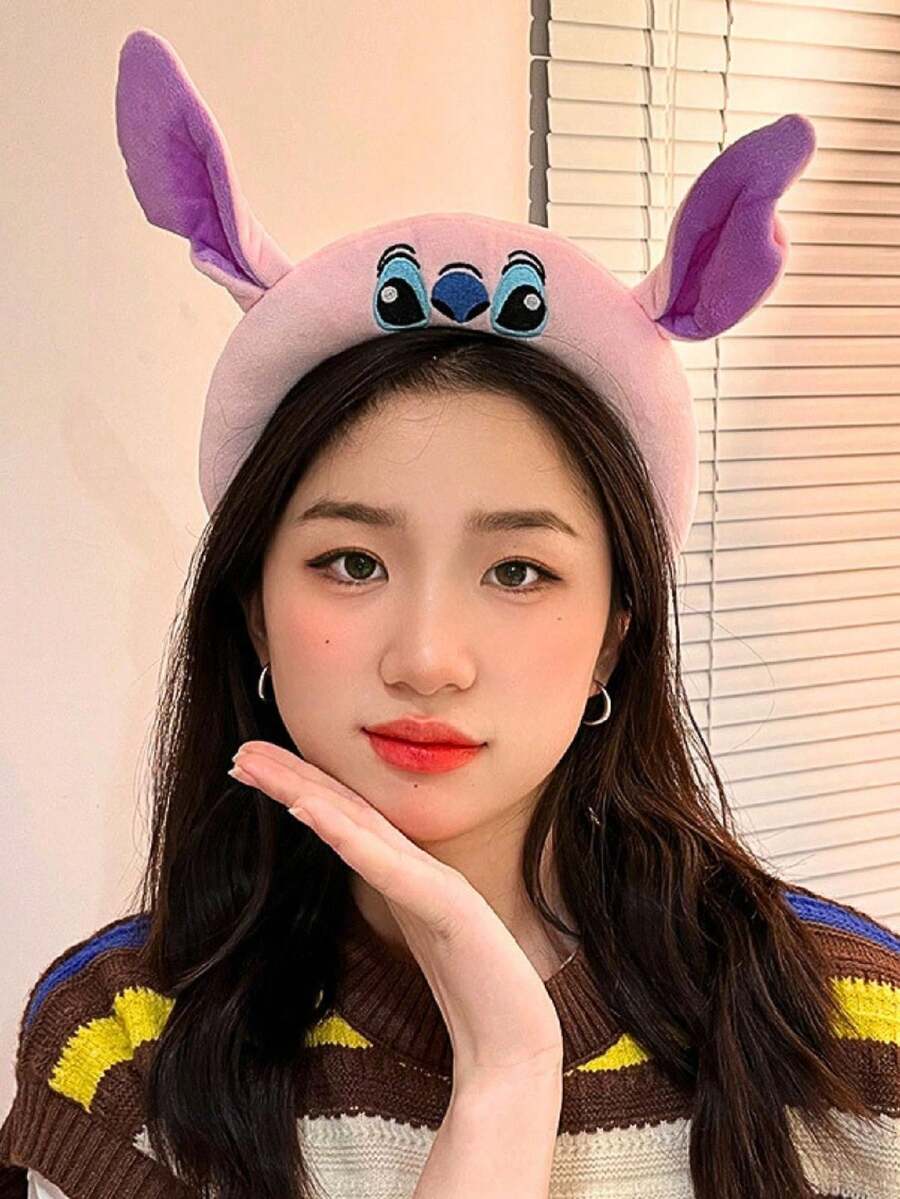 1pc   Stitch And Angel Pattern Hairband, Fashionable And Versatile Headband For Daily Wear, Bathing, Makeup And Outfits Matching - Pink - View 1