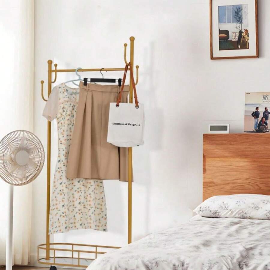 31.4in Gold Garment Rack Metal Wardrobe Rack With Wheels Closet Hanger ...