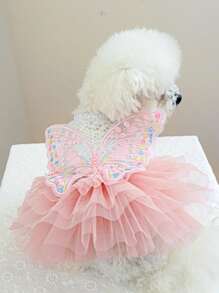 PETCIRCLE 宠物连衣裙一件装，狗狗猫咪公主薄纱裙装，可爱蝴蝶仙女蓬蓬裙 - 粉色 - 粉色 - 查看 1