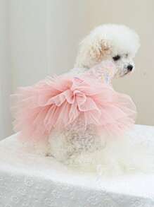 PETCIRCLE 宠物连衣裙一件装，狗狗猫咪公主薄纱裙装，可爱蝴蝶仙女蓬蓬裙 - 粉色 - 粉色 - 查看 5