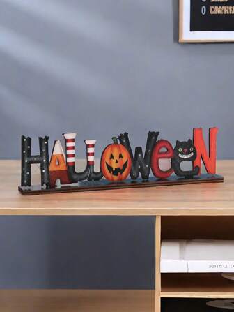 1pc Wooden Letter Pumpkin Bat Halloween Desktop Decor Ornament Best Gifts Birthday Home Decor Halloween Decor Fall Decor Room Decor Autumn Decor