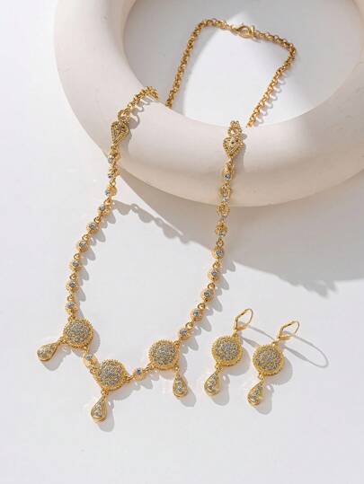 Bộ trang sức cưới Ả Rập gồm 1 dây chuyền cài tóc và 1 đôi bông tai, bộ 2 món dành cho nữ, thích hợp cho đám cưới, tiệc tùng hoặc làm quà tặng.