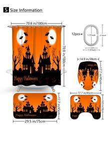 1 件/4 件万圣节城堡和蝙蝠多功能浴室装饰套装，包括防水浴帘 12 个挂钩、防滑浴垫、U 型马桶垫、马桶盖套 - 适用于整个浴室 - 彩色 - 查看 3