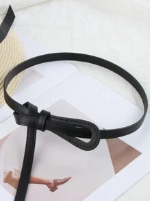 1 件女士打结装饰 PU 腰带，时尚百搭腰带，适合大衣、连衣裙、毛衣、西装外套夏季、秋季、万圣节 - 黑色 - 查看 2