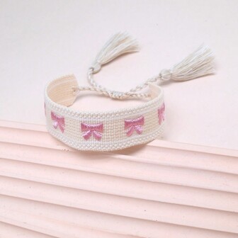 1 szt. Ręcznie haftowana pleciona pleciona bransoletka w stylu boho, odpowiednia dla rodziny, przyjaciół, studentów jako prezent świąteczny, impreza, podróże, odzież na co dzień