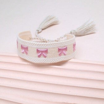 1pc handgemaakte geborduurde strik gevlochten Boheemse stijl modearmband, geschikt voor familie, vrienden, studenten als vakantiecadeau, feest, reizen, dagelijks gebruik