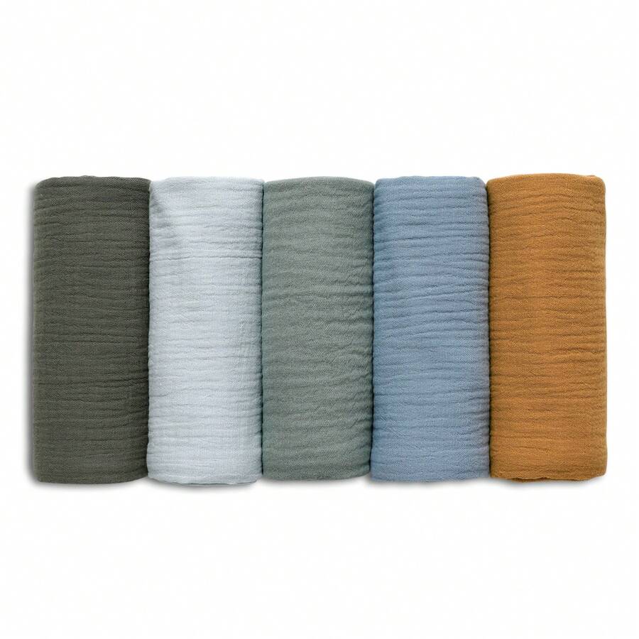 Muslin Swaddle Blankets, Neutral Burp Cloths Receiving Blanket Swaddling For Newborn Boys And Girls, 5 Pack Breathable And Skin-Friendly Swaddle Wrap For Infant Baby - Màu xanh lá cây đậm - Xem 1
