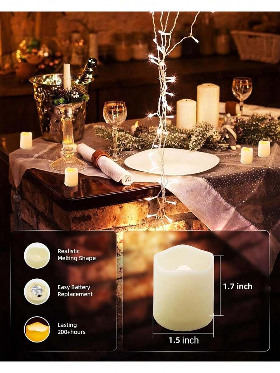 1/6/12/24pcs Realistic LED Candles, Flicker Flameless Wax Candles For Christmas Tabletop Decor