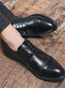 Men's Pointed Toe Formal Business Dress Leather Shoes - Black - View 3